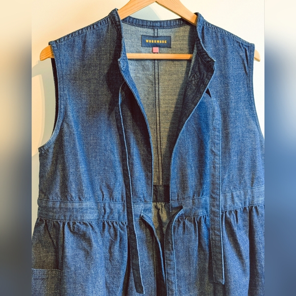 WORKWARE Indigo Slub tie-front Denim Gilet Vest - M/L - Picture 4 of 6